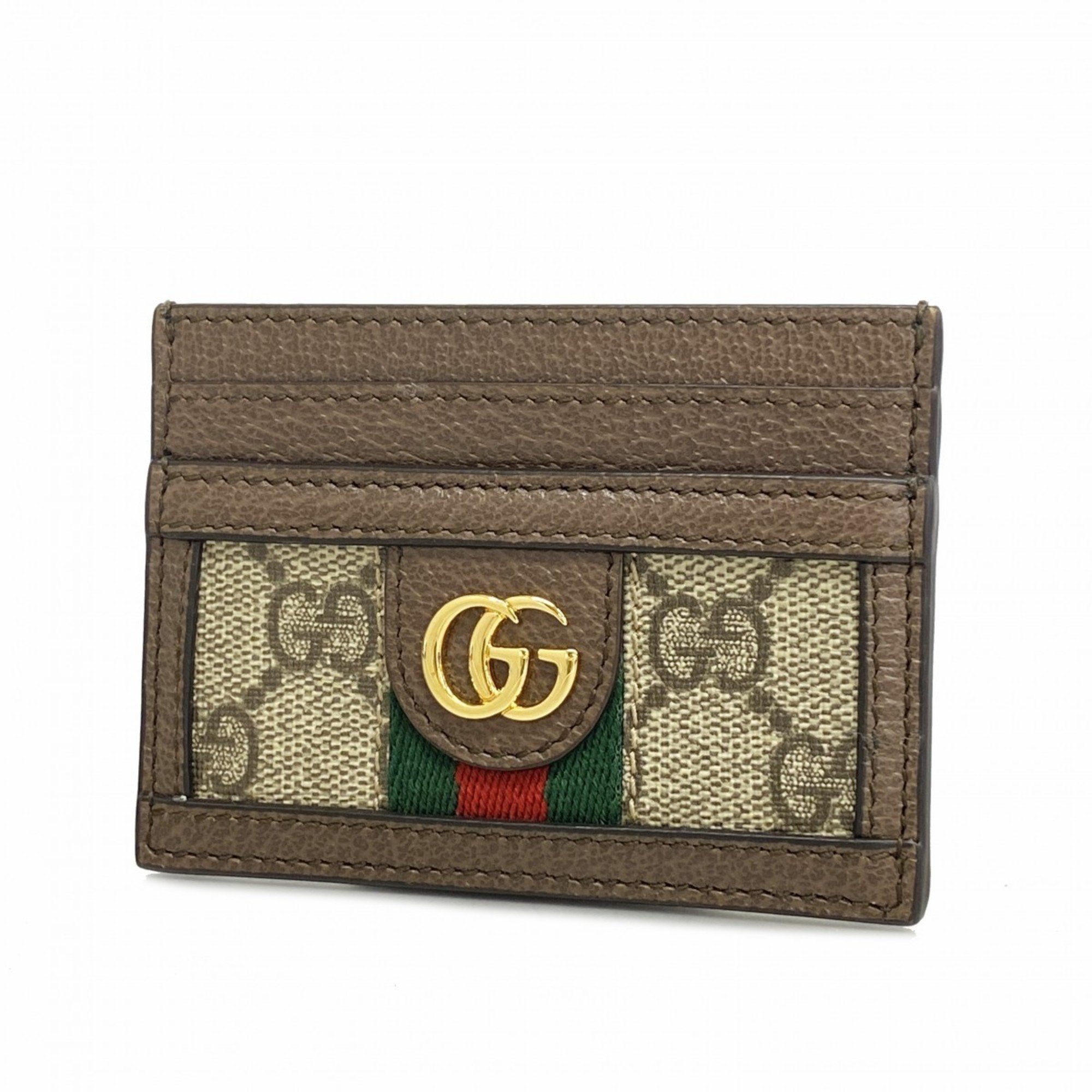 Gucci Business Card Holder/Card Case Ophidia 523159 Leather Beige Brown Men's Women's