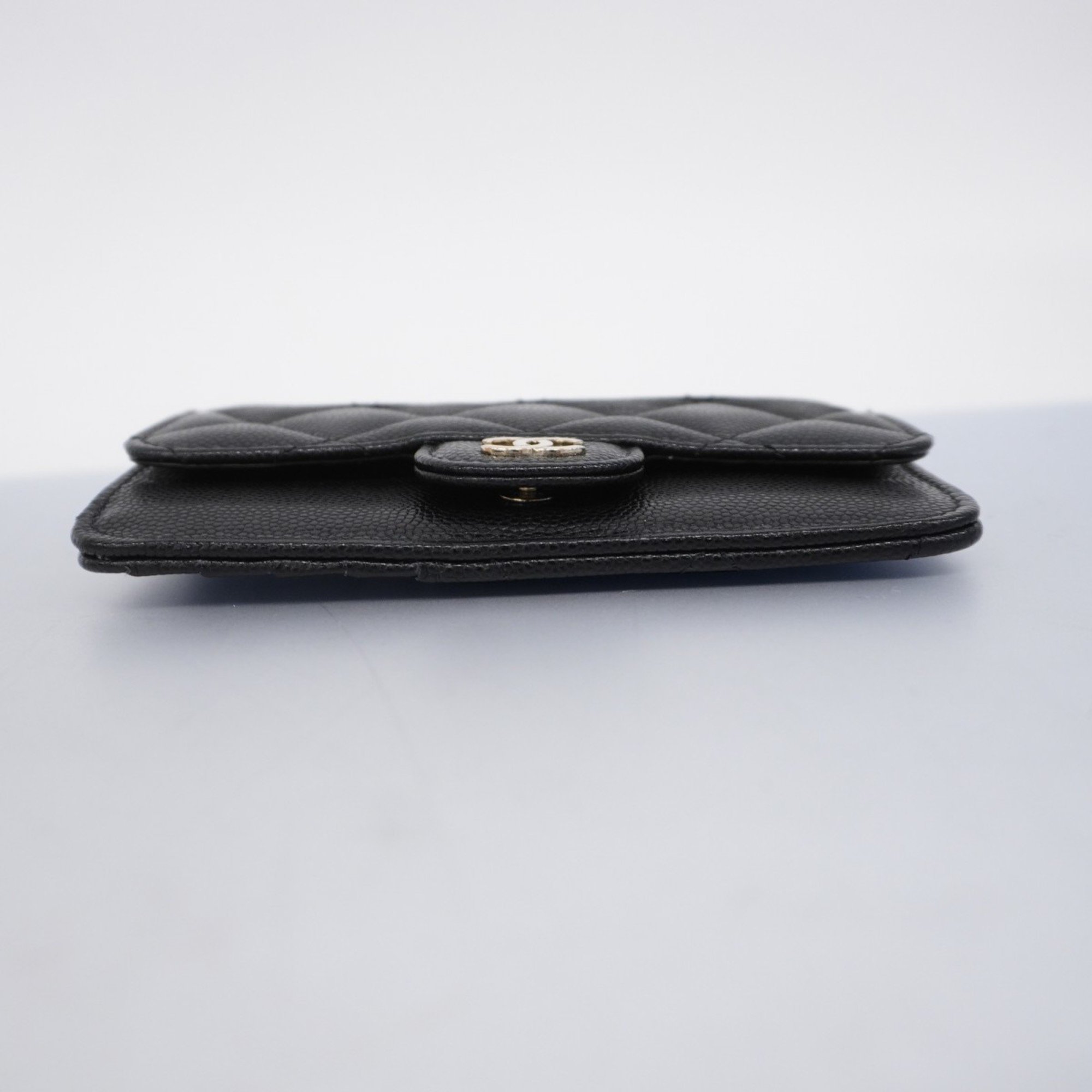 Chanel Wallet/Coin Case Matelasse Caviar Skin Black Champagne Ladies