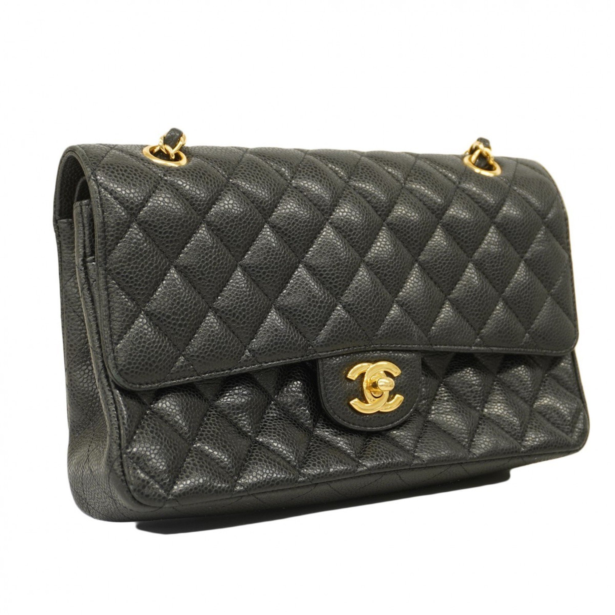 Chanel Shoulder Bag Matelasse Caviar Skin Black Women's