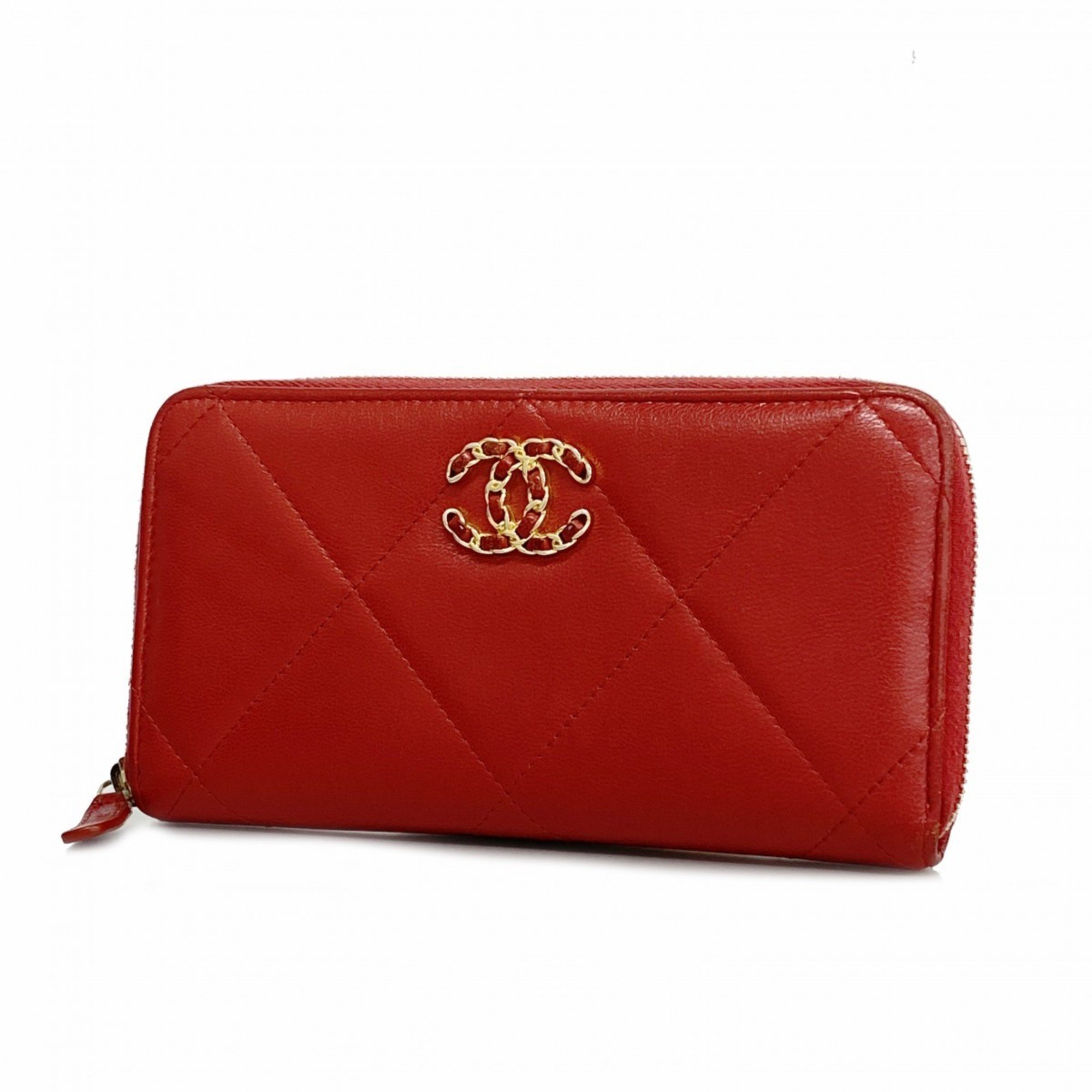 Chanel long wallet lambskin red ladies