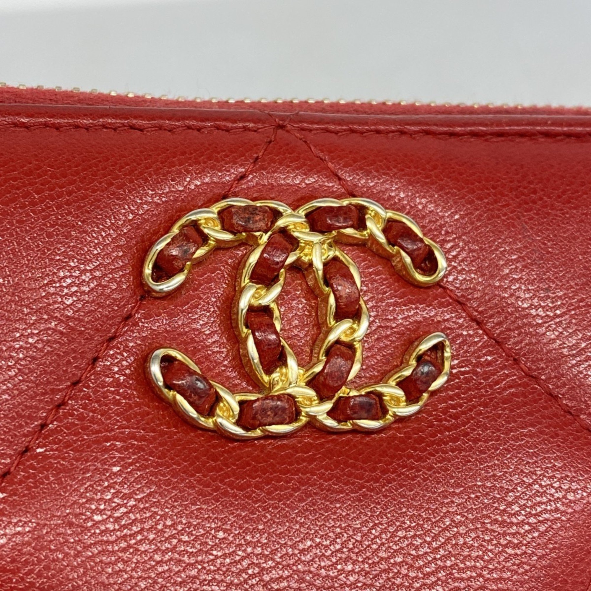 Chanel long wallet lambskin red ladies