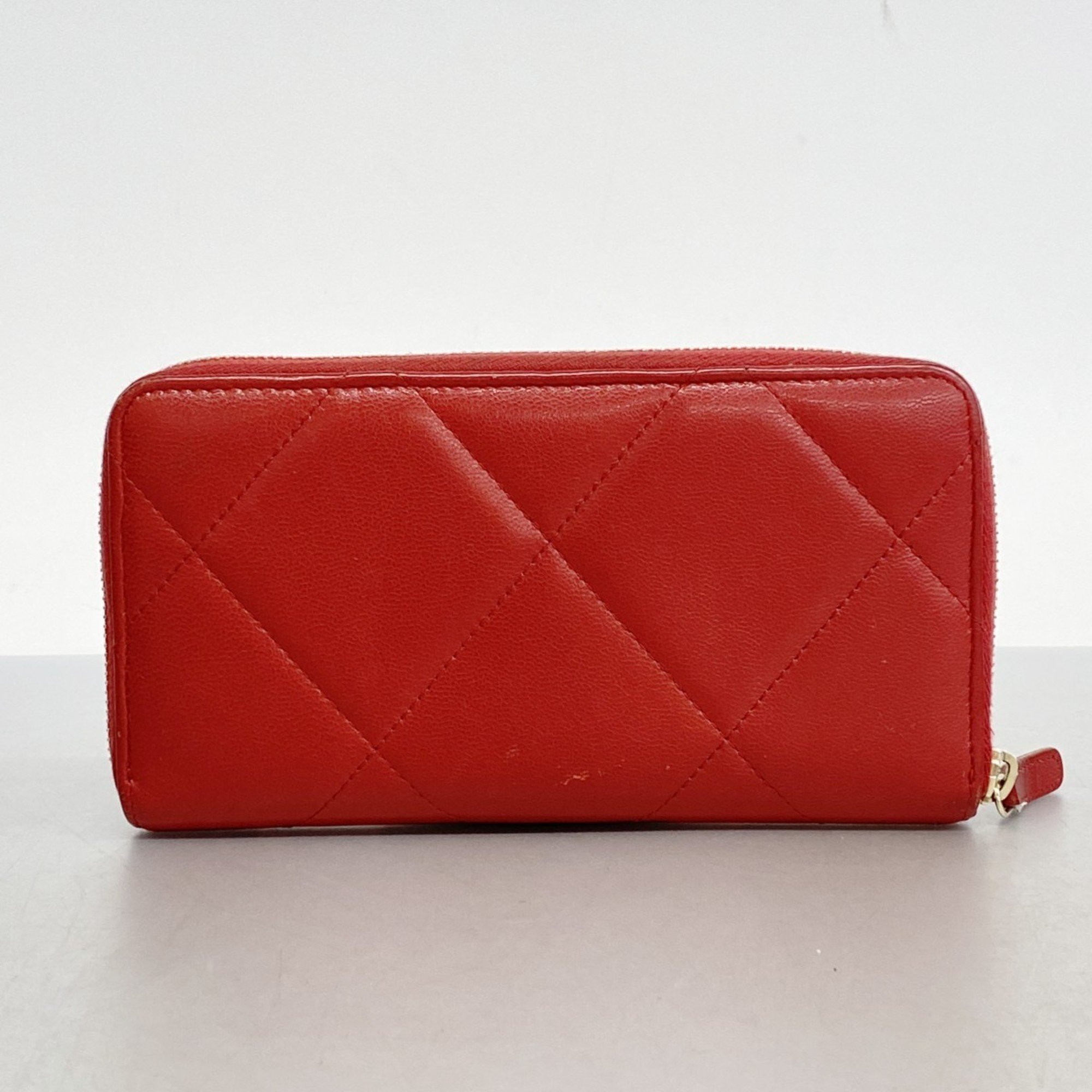 Chanel long wallet lambskin red ladies