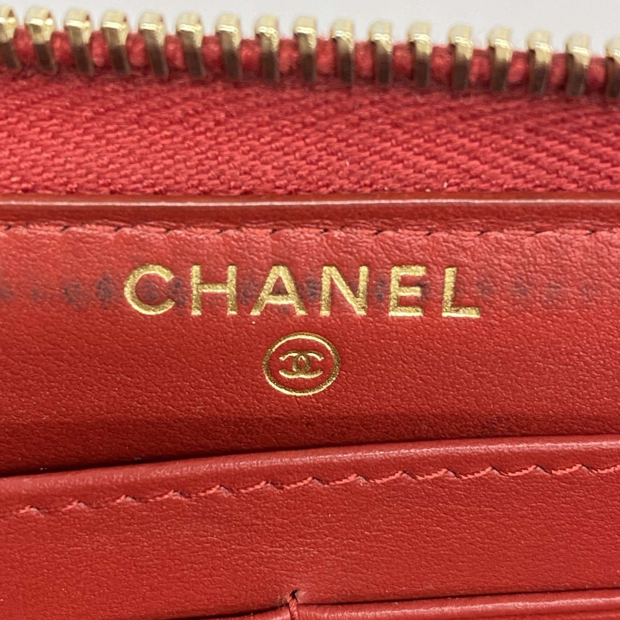 Chanel long wallet lambskin red ladies