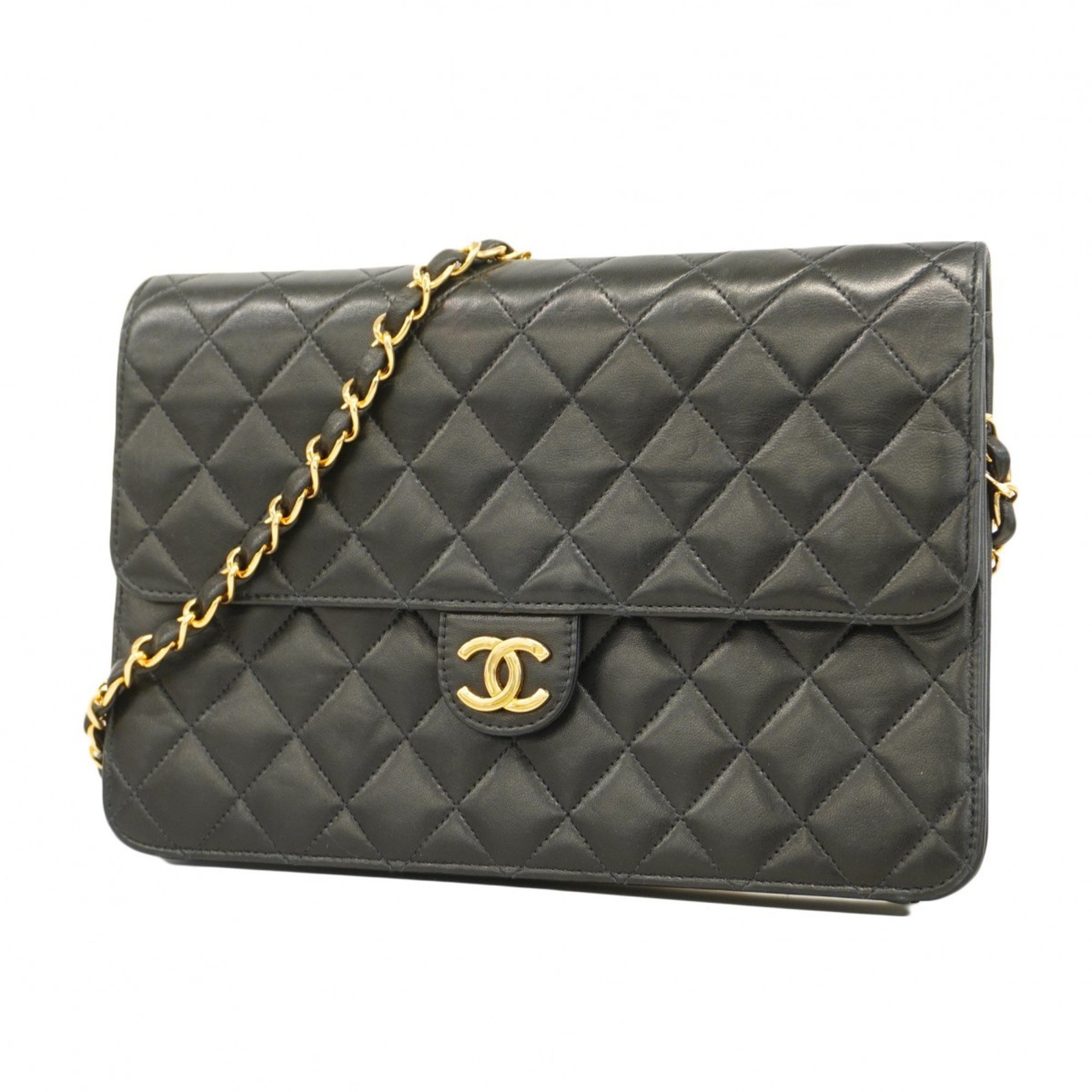 Chanel Shoulder Bag Matelasse Lambskin Black Women's