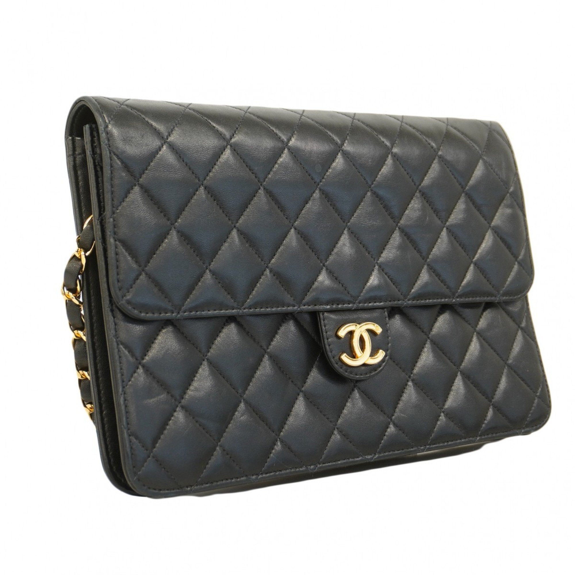 Chanel Shoulder Bag Matelasse Lambskin Black Women's