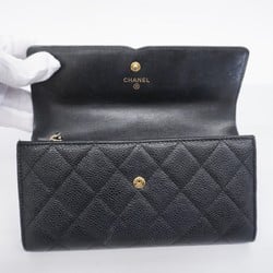 Chanel Long Wallet Matelasse CC Filigree Caviar Skin Black Women's