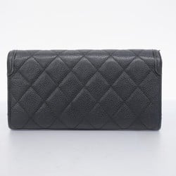 Chanel Long Wallet Matelasse CC Filigree Caviar Skin Black Women's