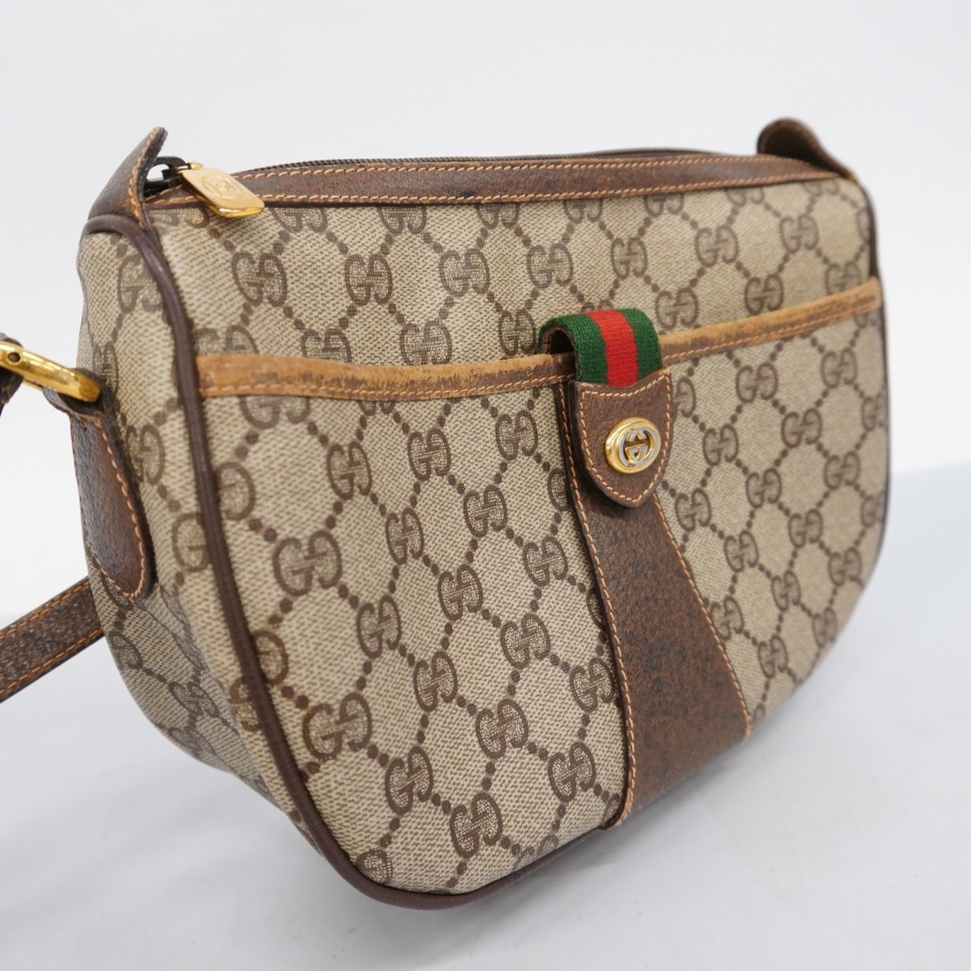 Gucci Shoulder Bag GG Supreme Sherry Line 89 02 032 Leather Brown Women's