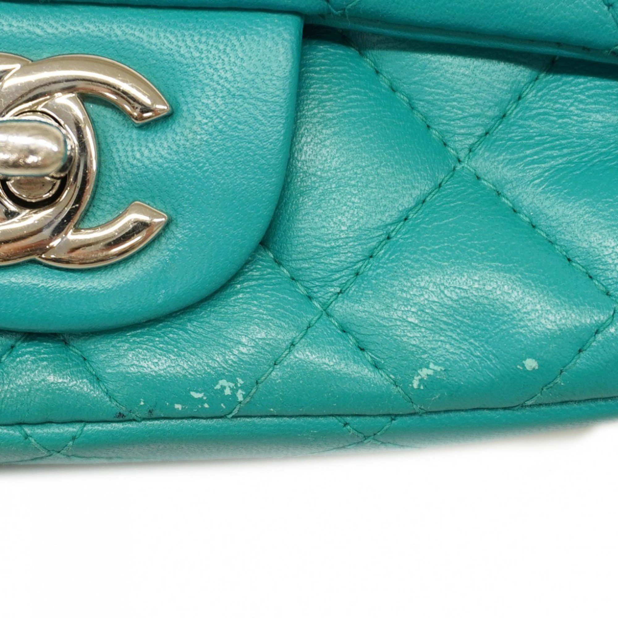 Chanel Shoulder Bag Matelasse Lambskin Blue Green Women's