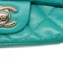 Chanel Shoulder Bag Matelasse Lambskin Blue Green Women's