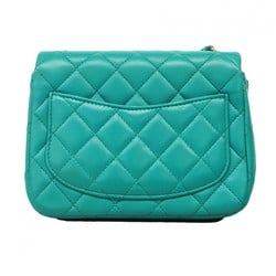 Chanel Shoulder Bag Matelasse Lambskin Blue Green Women's