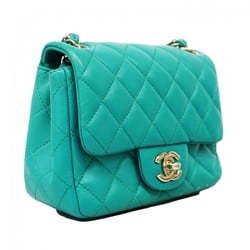 Chanel Shoulder Bag Matelasse Lambskin Blue Green Women's