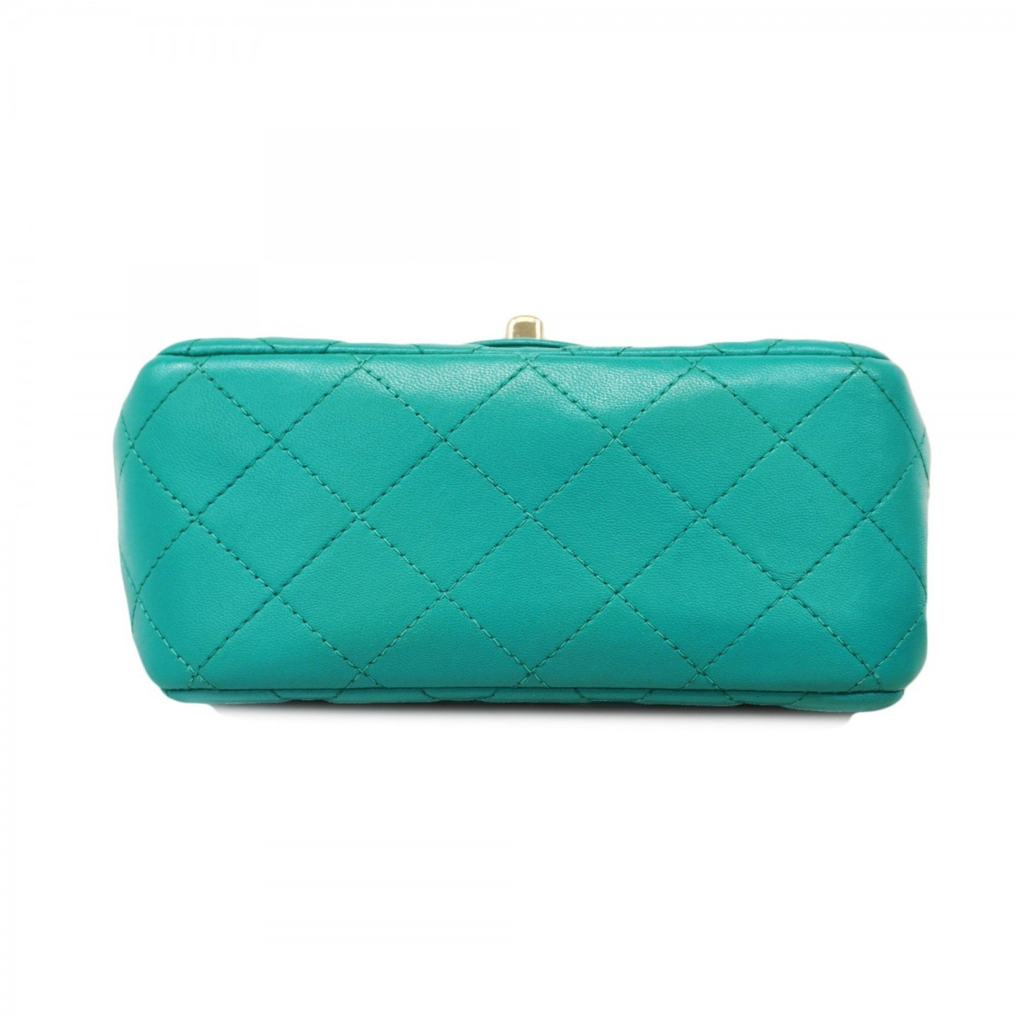 Chanel Shoulder Bag Matelasse Lambskin Blue Green Women's