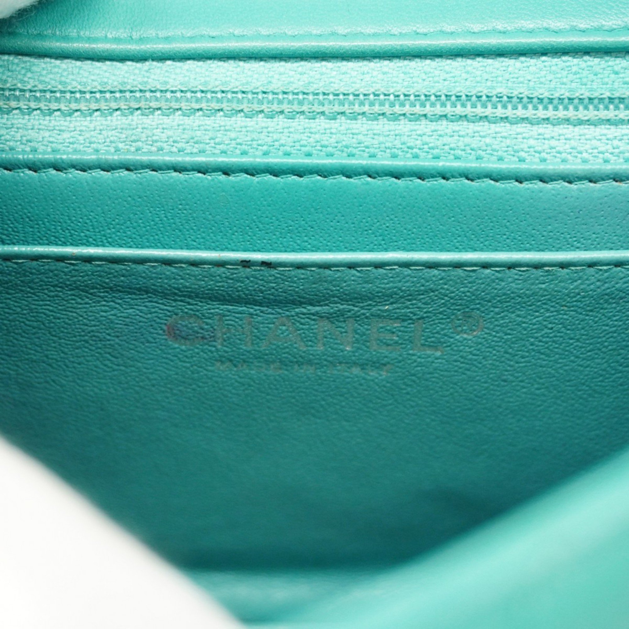 Chanel Shoulder Bag Matelasse Lambskin Blue Green Women's