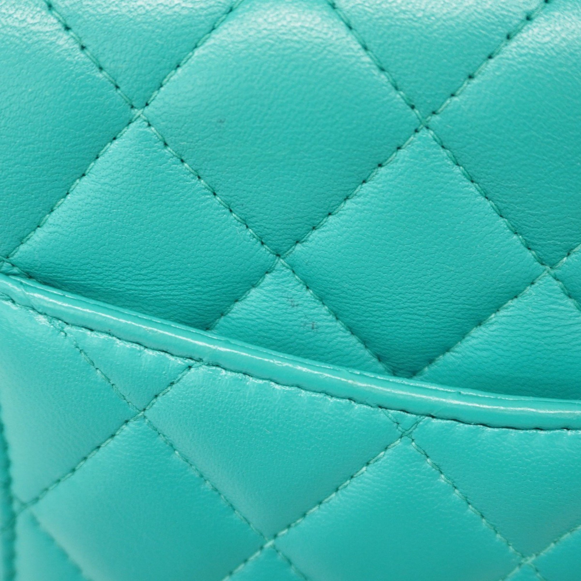 Chanel Shoulder Bag Matelasse Lambskin Blue Green Women's