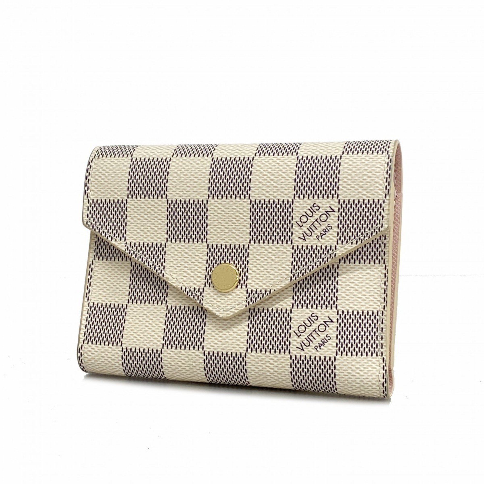 Louis Vuitton Tri-fold Wallet Damier Azur Portefeuille Victorine N64022 White Women's