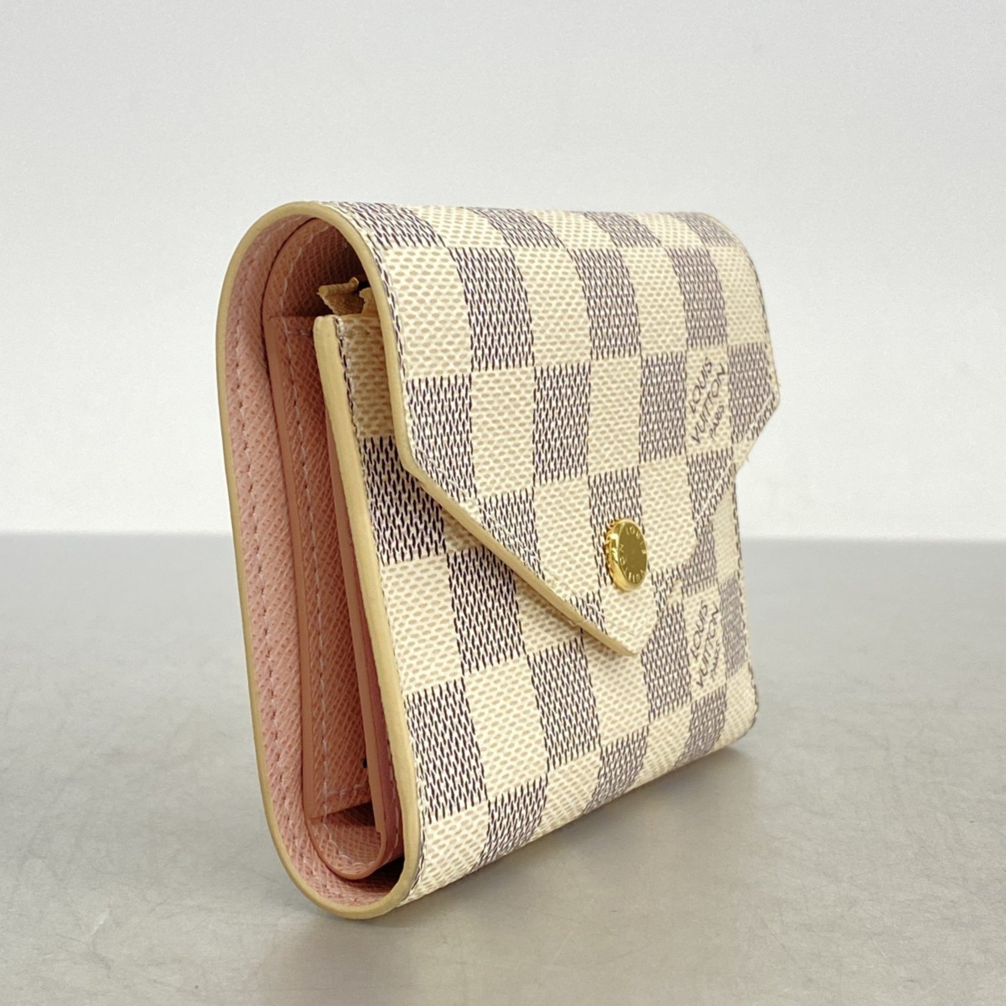 Louis Vuitton Tri-fold Wallet Damier Azur Portefeuille Victorine N64022 White Women's