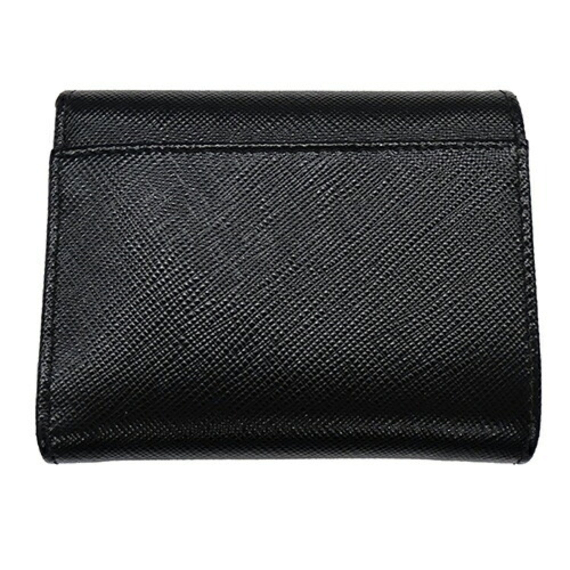 PRADA Women's Tri-fold Wallet Saffiano Triangle Black 1MH043 Compact