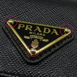 PRADA Women's Tri-fold Wallet Saffiano Triangle Black 1MH043 Compact