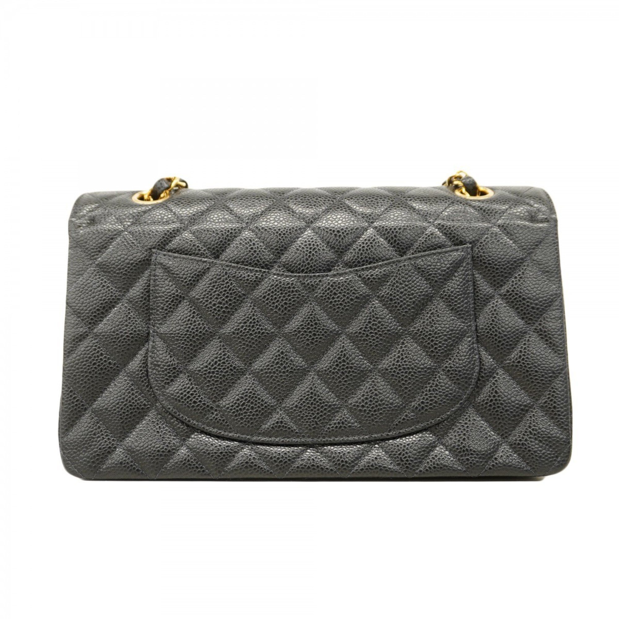 Chanel Shoulder Bag Matelasse Caviar Skin Black Women's