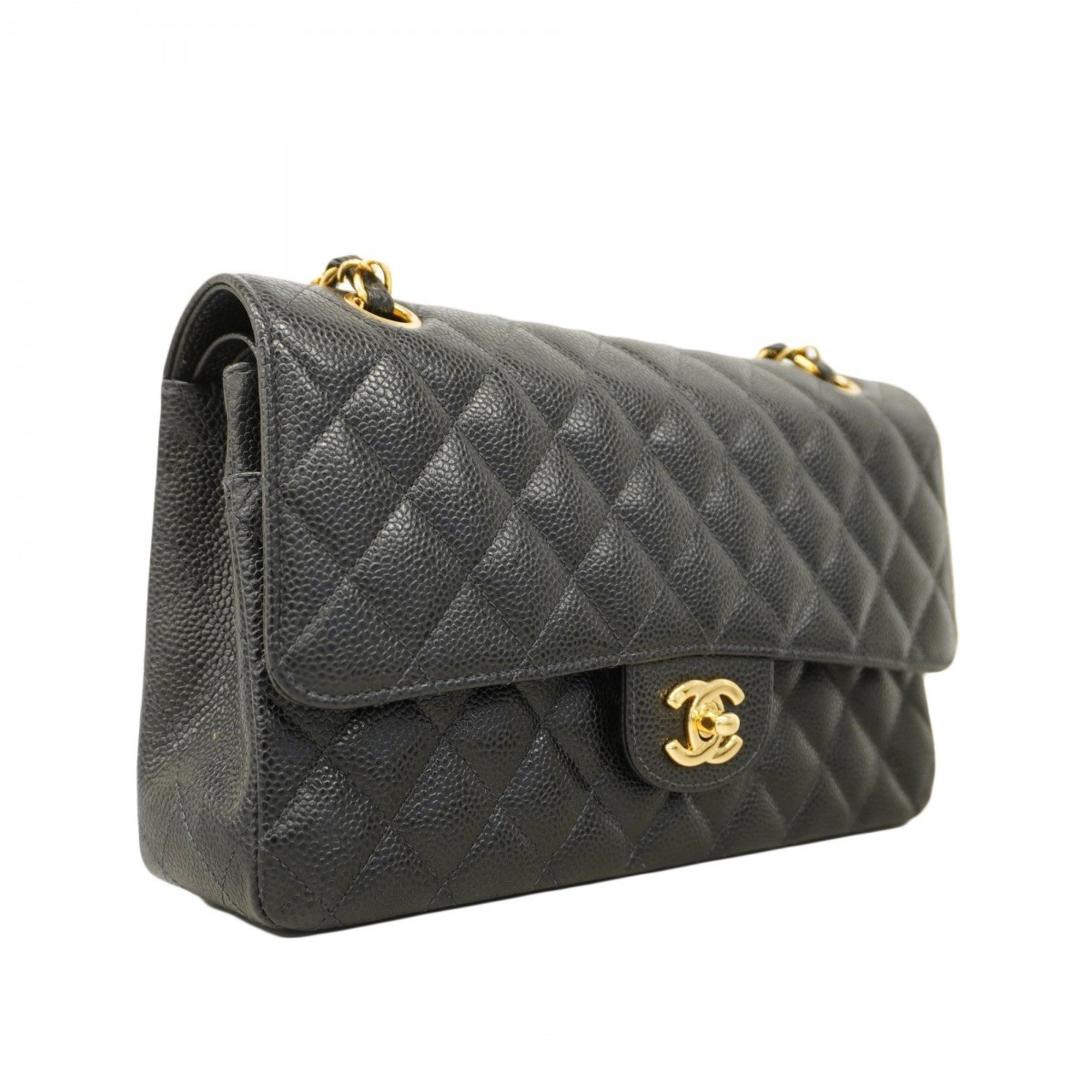 Chanel Shoulder Bag Matelasse Caviar Skin Black Women's