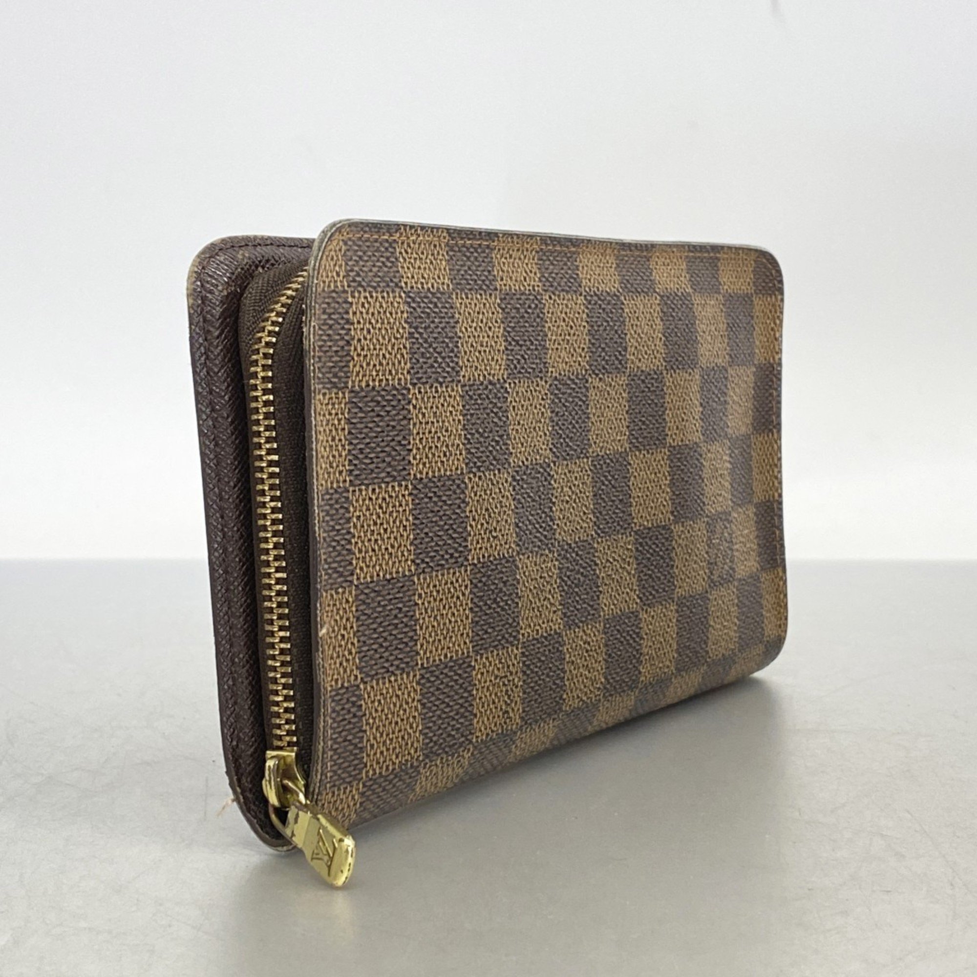 Louis Vuitton Long Wallet Damier Porto Monde Zip N61728 Ebene Men's Women's