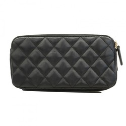 Chanel Shoulder Wallet Matelasse Lambskin Black Champagne Ladies