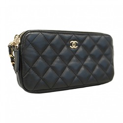 Chanel Shoulder Wallet Matelasse Lambskin Black Champagne Ladies