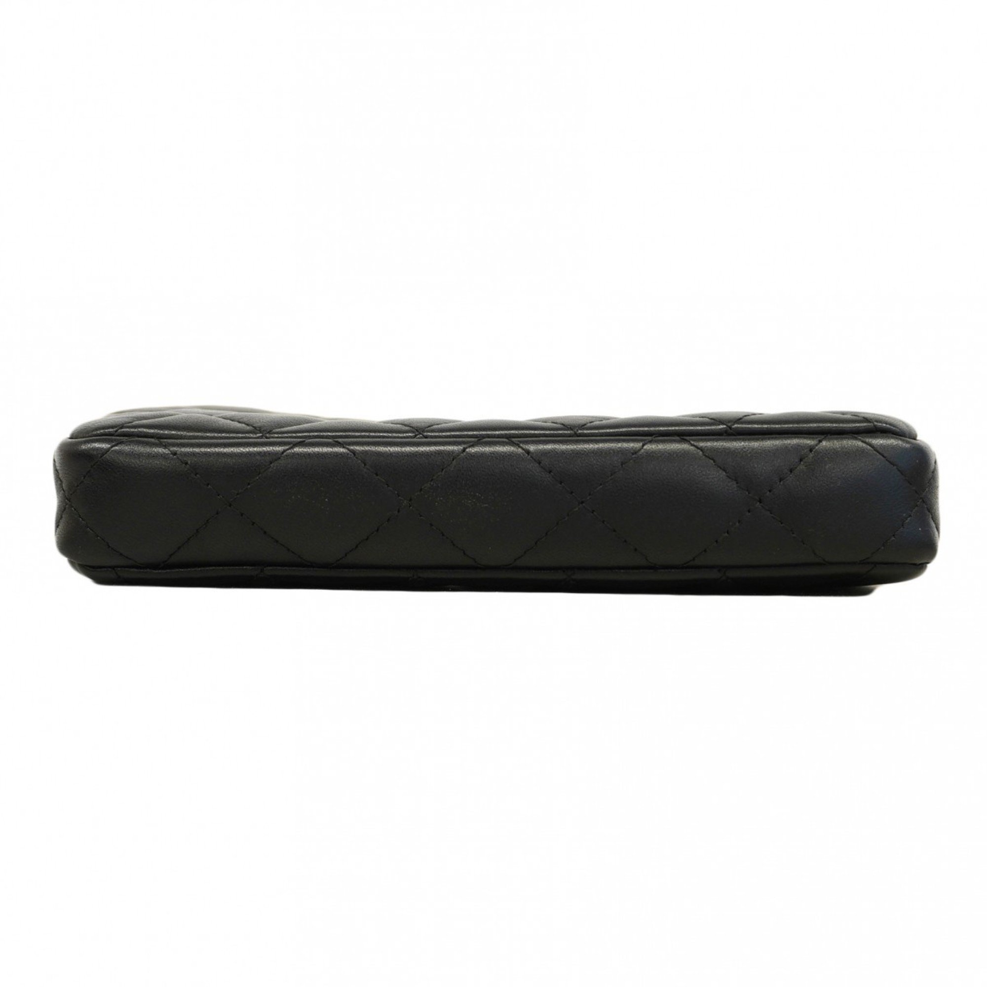 Chanel Shoulder Wallet Matelasse Lambskin Black Champagne Ladies