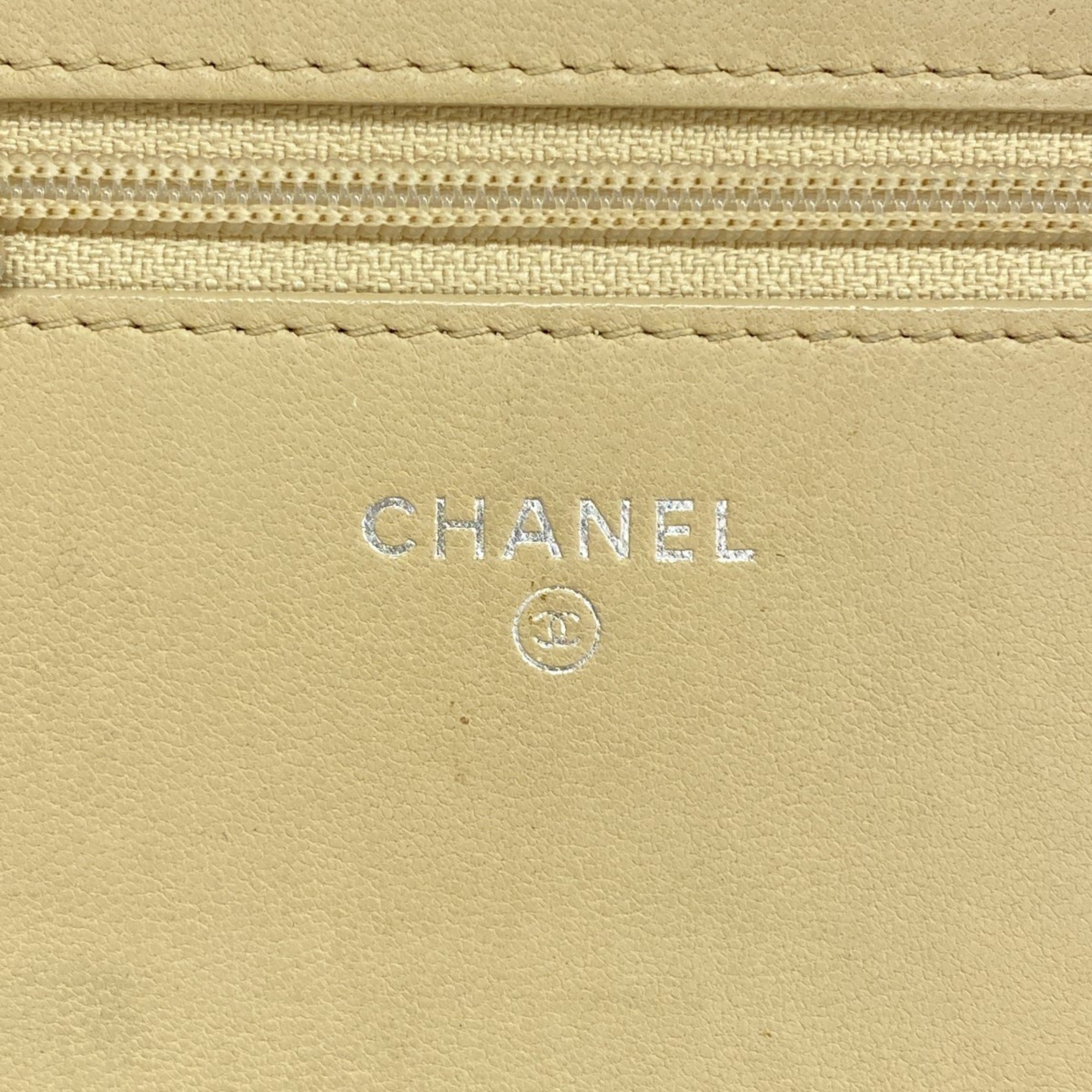 Chanel Shoulder Wallet Lambskin Black Beige Women's