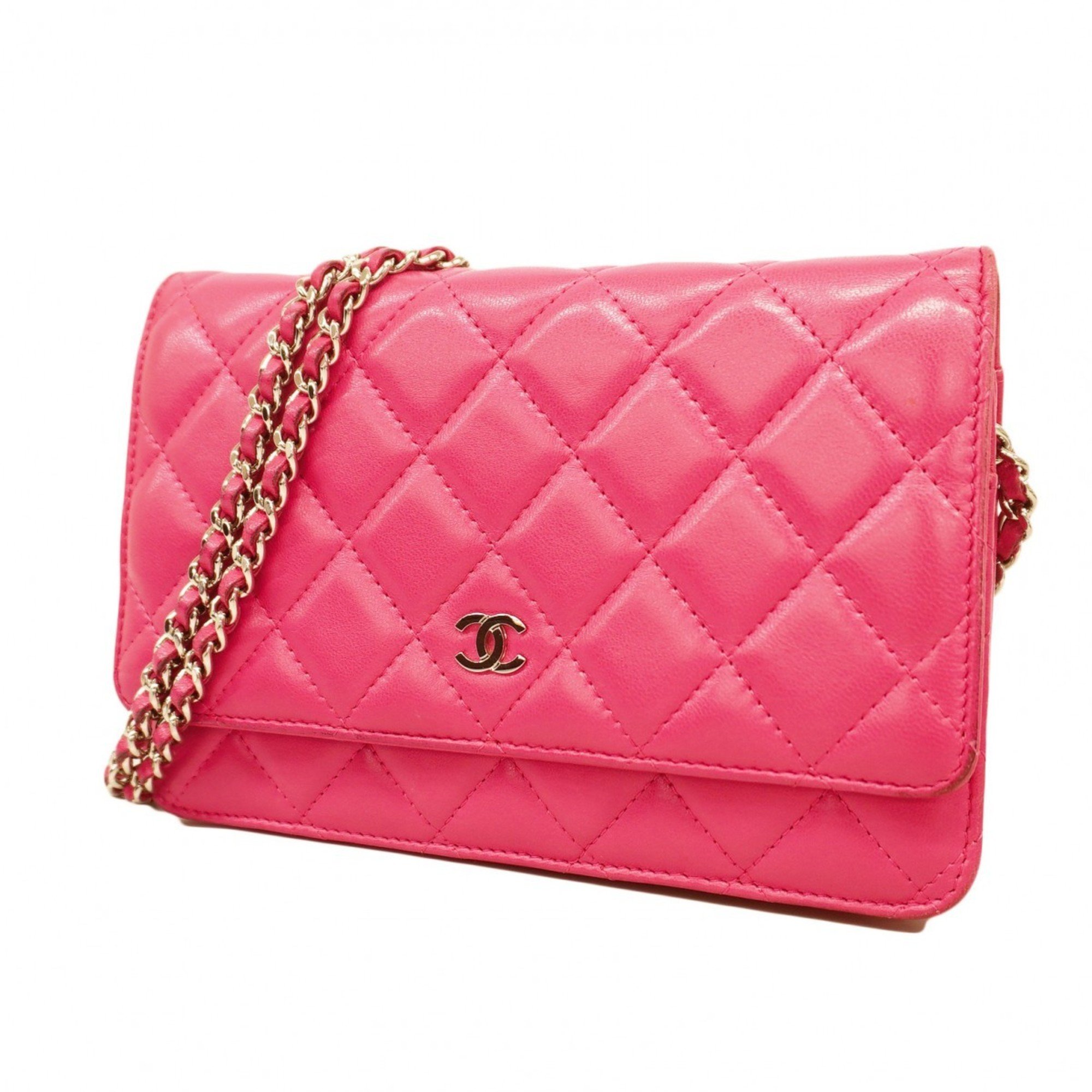 Chanel Shoulder Wallet Matelasse Lambskin Pink Women's