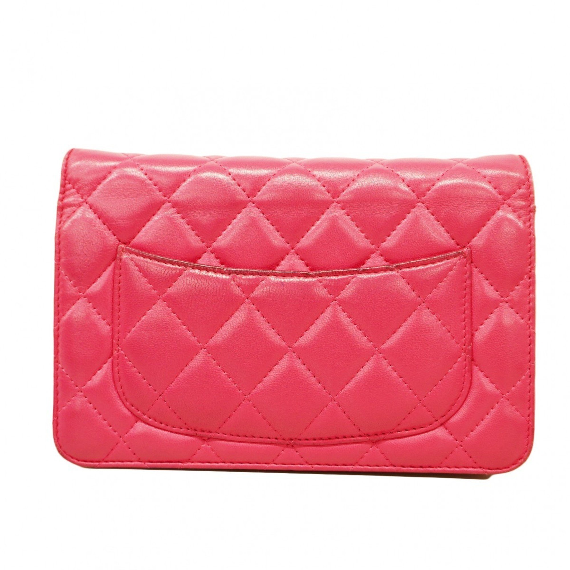 Chanel Shoulder Wallet Matelasse Lambskin Pink Women's