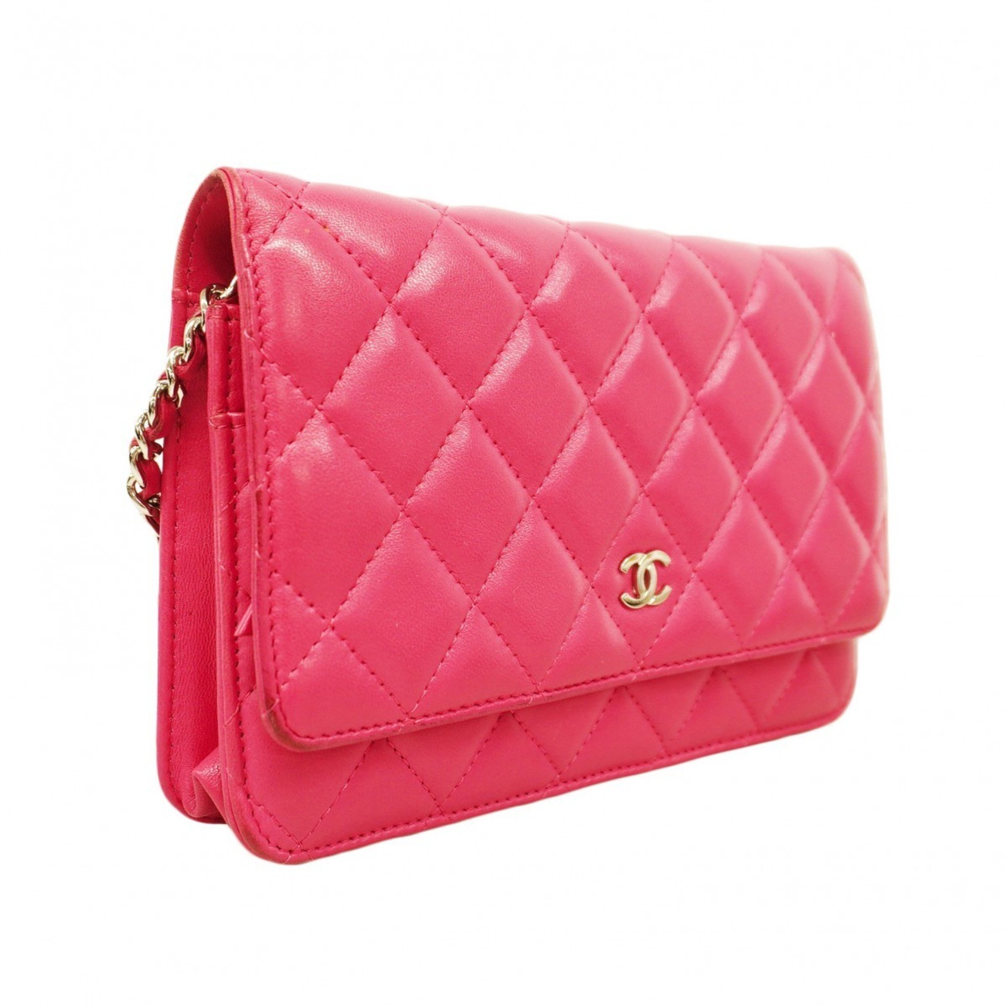 Chanel Shoulder Wallet Matelasse Lambskin Pink Women's