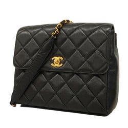 Chanel Shoulder Bag Matelasse Caviar Skin Black Women's