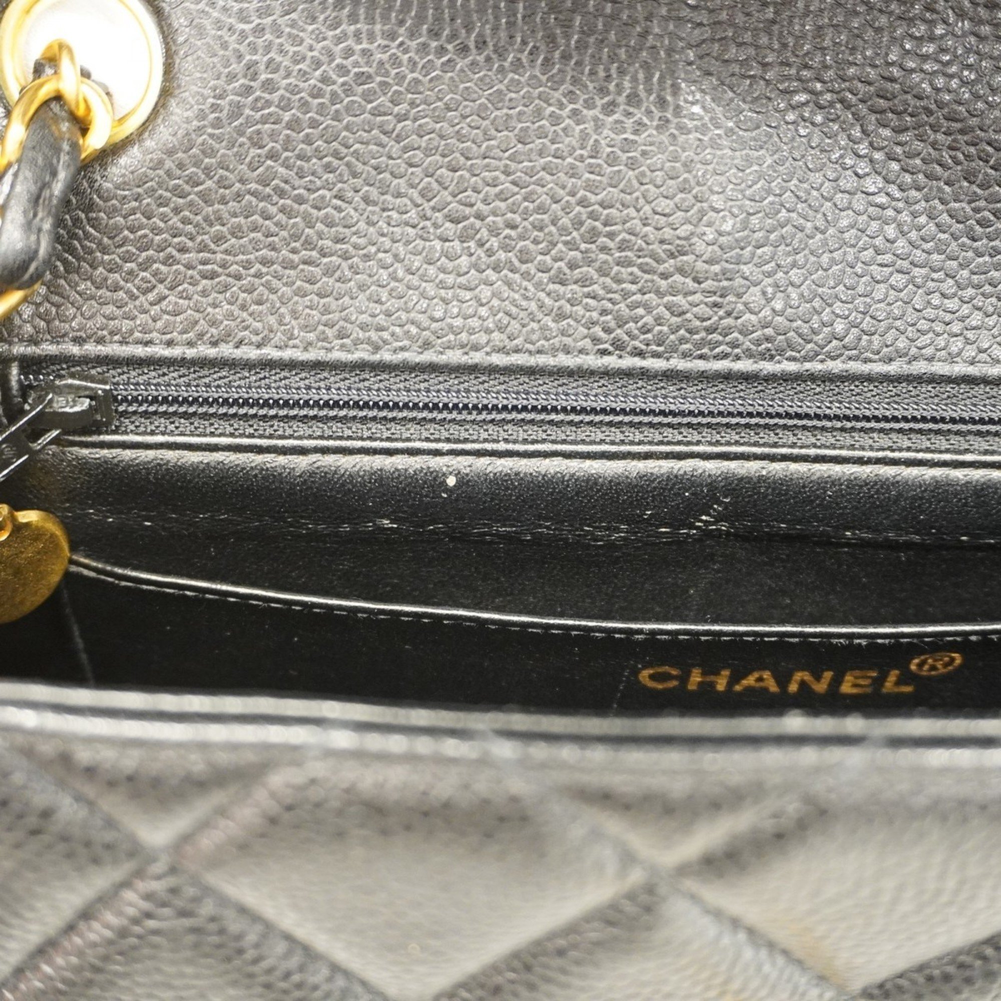 Chanel Shoulder Bag Matelasse Caviar Skin Black Women's