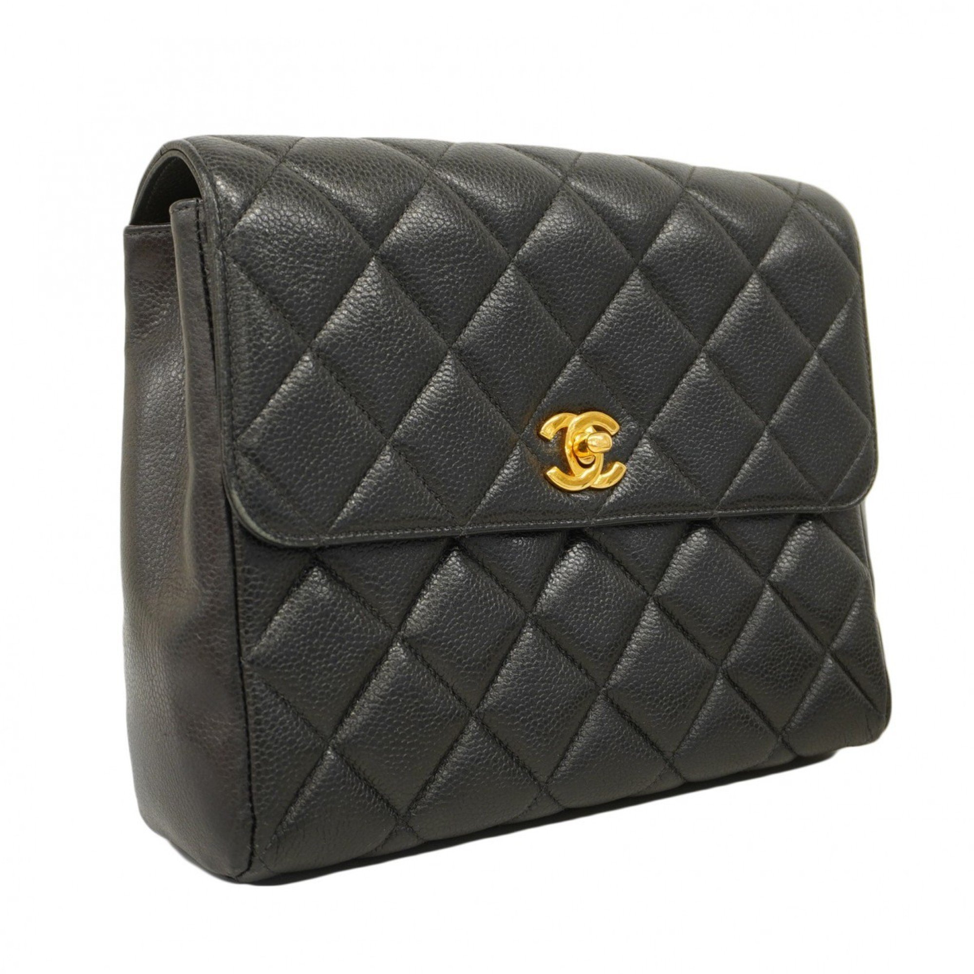 Chanel Shoulder Bag Matelasse Caviar Skin Black Women's