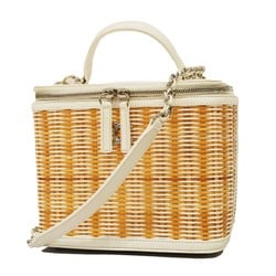 Chanel Vanity Bag Leather Rattan White Women's