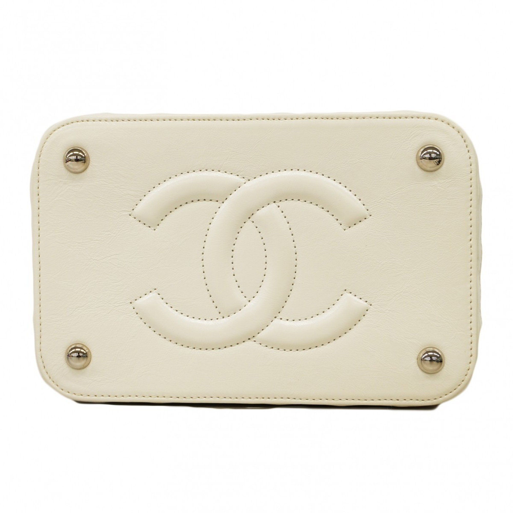 Chanel Vanity Bag Leather Rattan White Women's