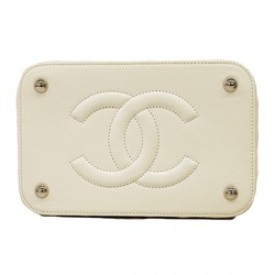 Chanel Vanity Bag Leather Rattan White Women's