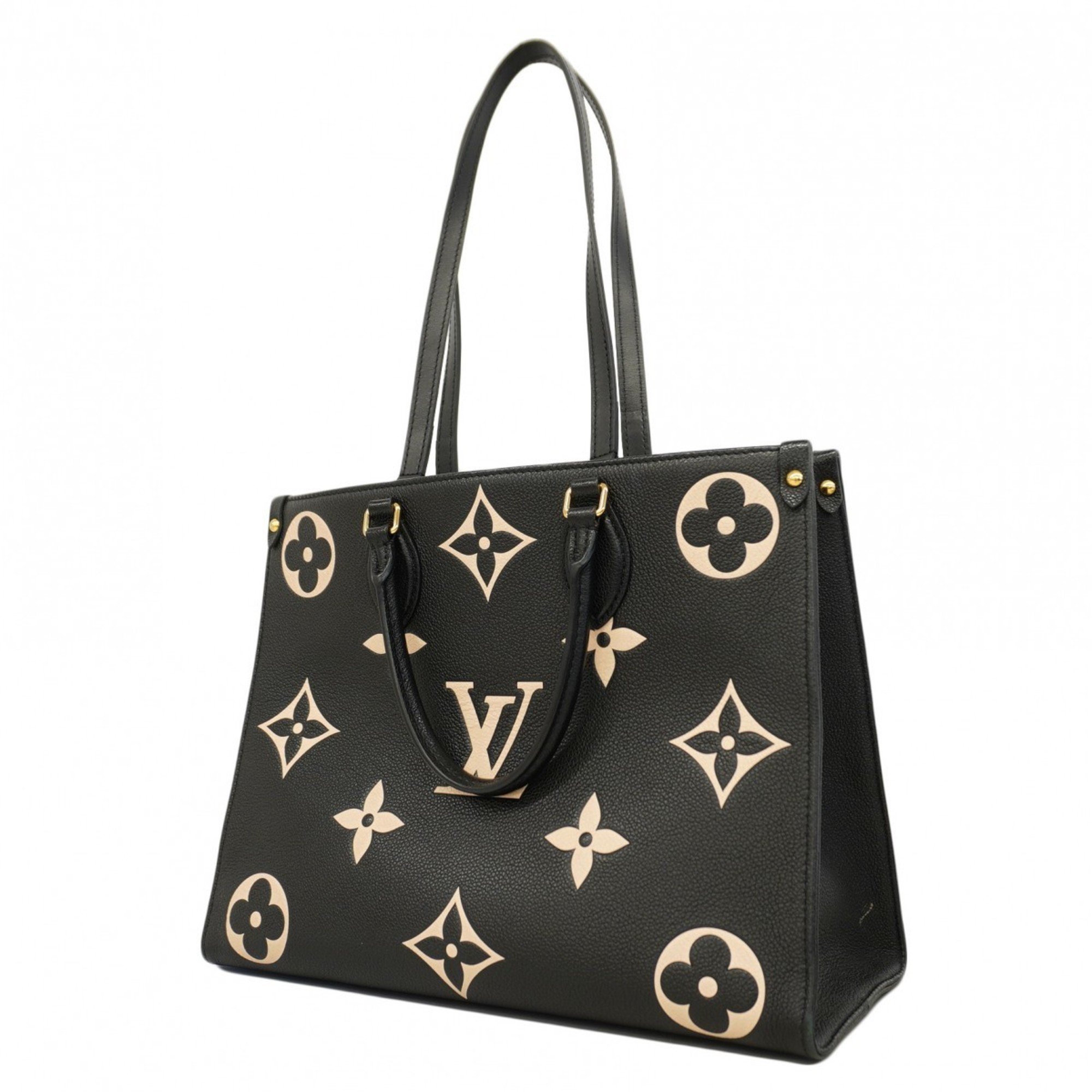 Louis Vuitton Tote Bag Monogram Empreinte Bicolor On the Go MM M45495 Black Beige Women's