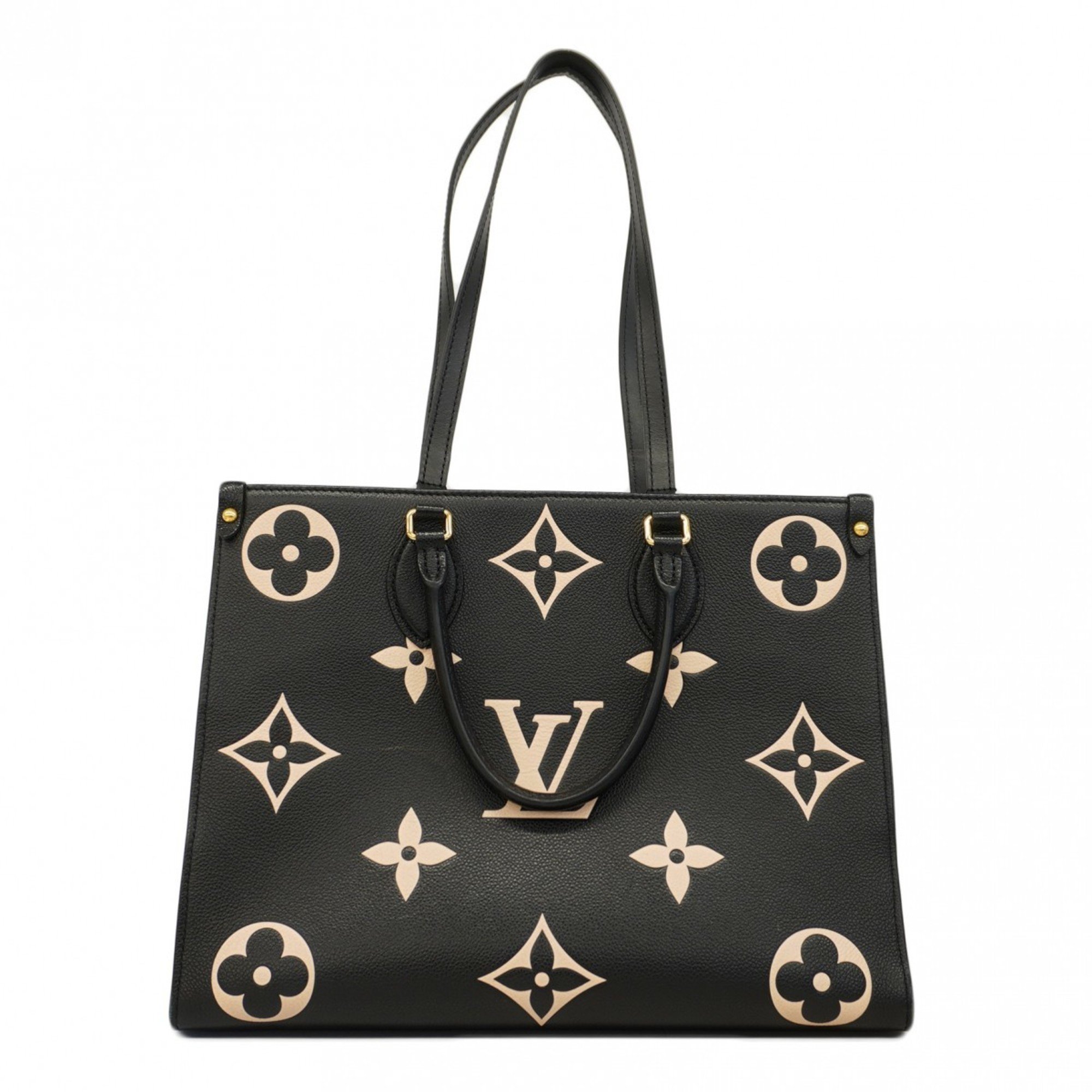 Louis Vuitton Tote Bag Monogram Empreinte Bicolor On the Go MM M45495 Black Beige Women's