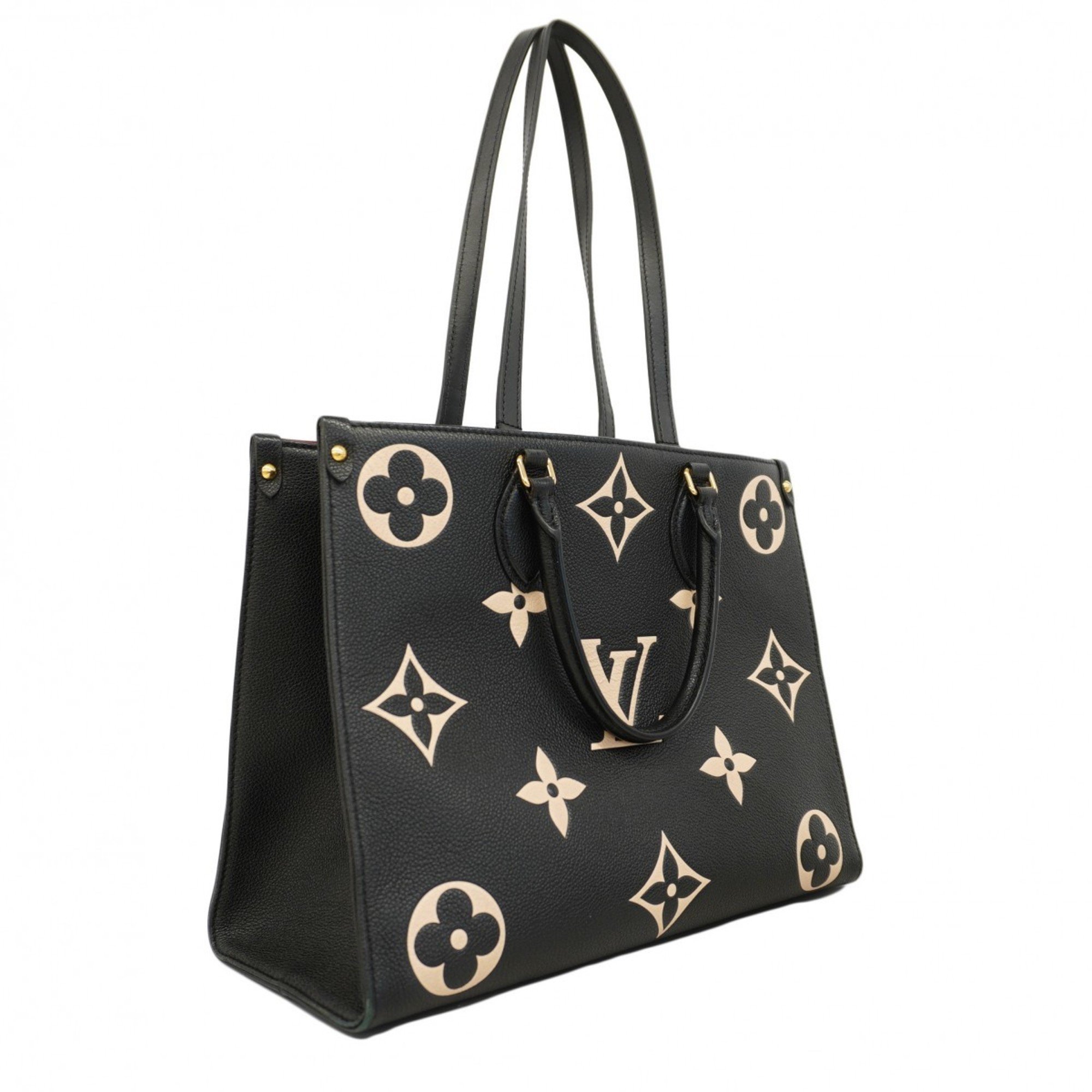 Louis Vuitton Tote Bag Monogram Empreinte Bicolor On the Go MM M45495 Black Beige Women's