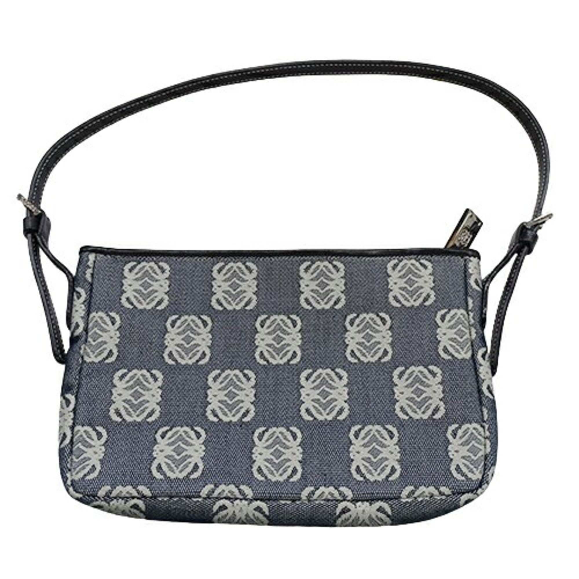 LOEWE Pouch Women's Bag Anagram Canvas Leather Grey Black