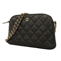 Chanel Shoulder Bag Matelasse Caviar Skin Black Champagne Ladies