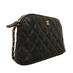 Chanel Shoulder Bag Matelasse Caviar Skin Black Champagne Ladies