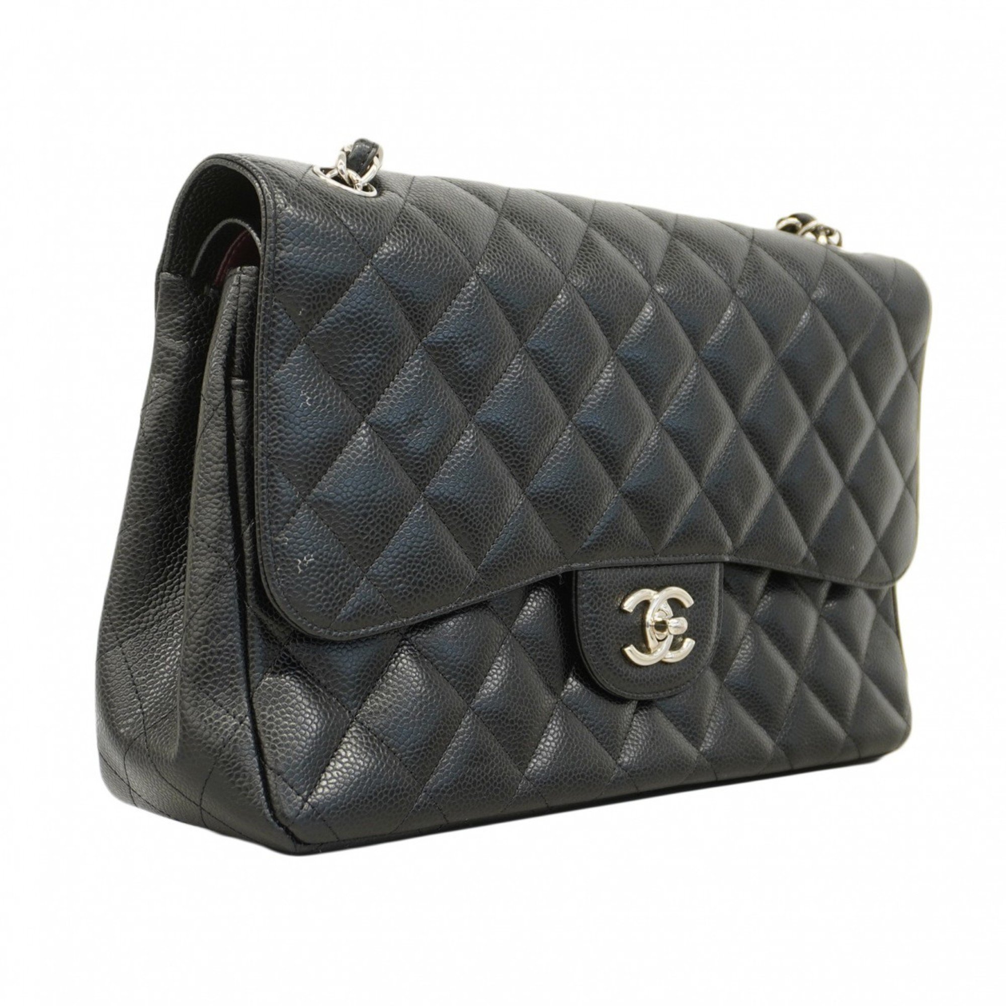 Chanel Shoulder Bag Deca Matelasse Caviar Skin Black Women's