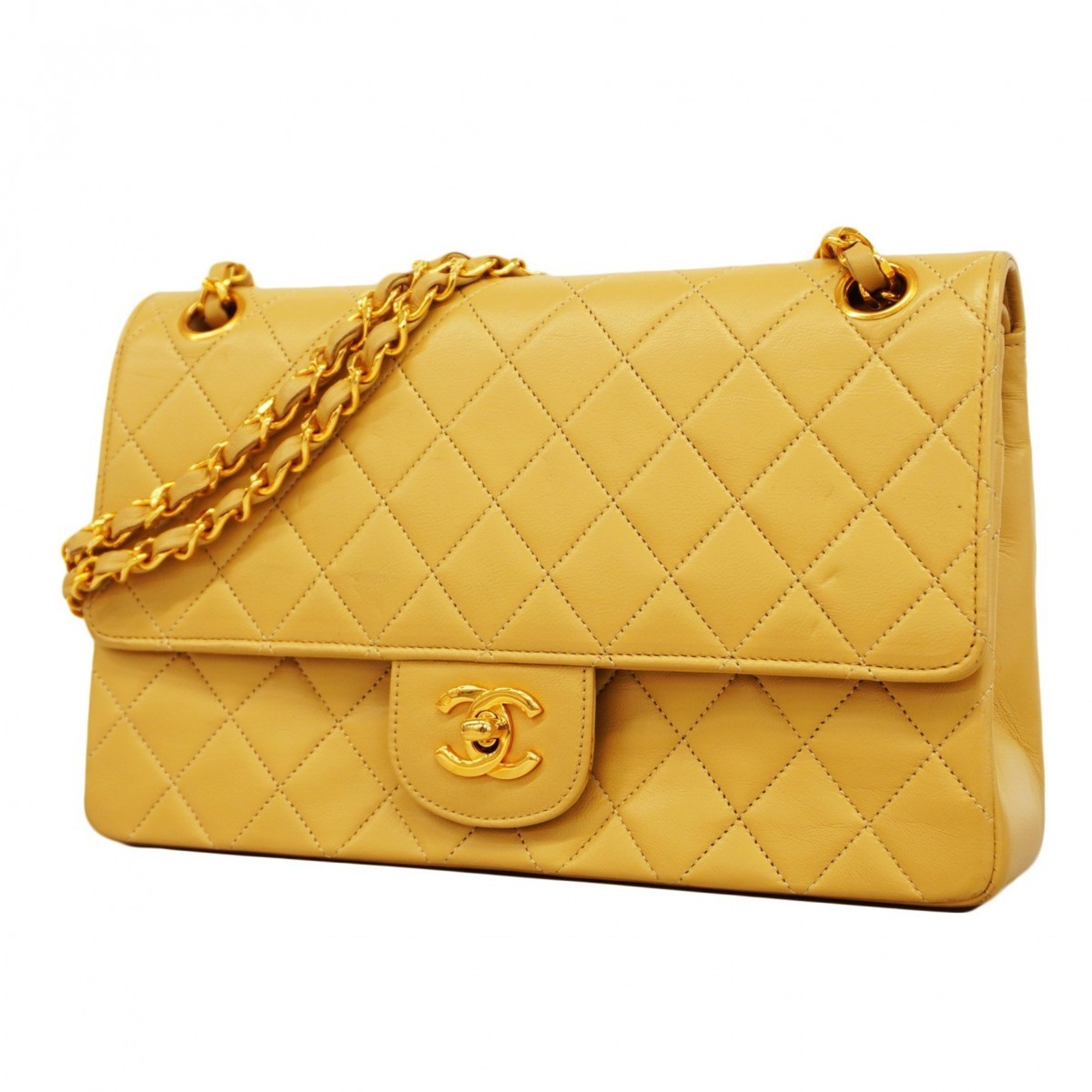 Chanel Shoulder Bag Matelasse Lambskin Beige Women's