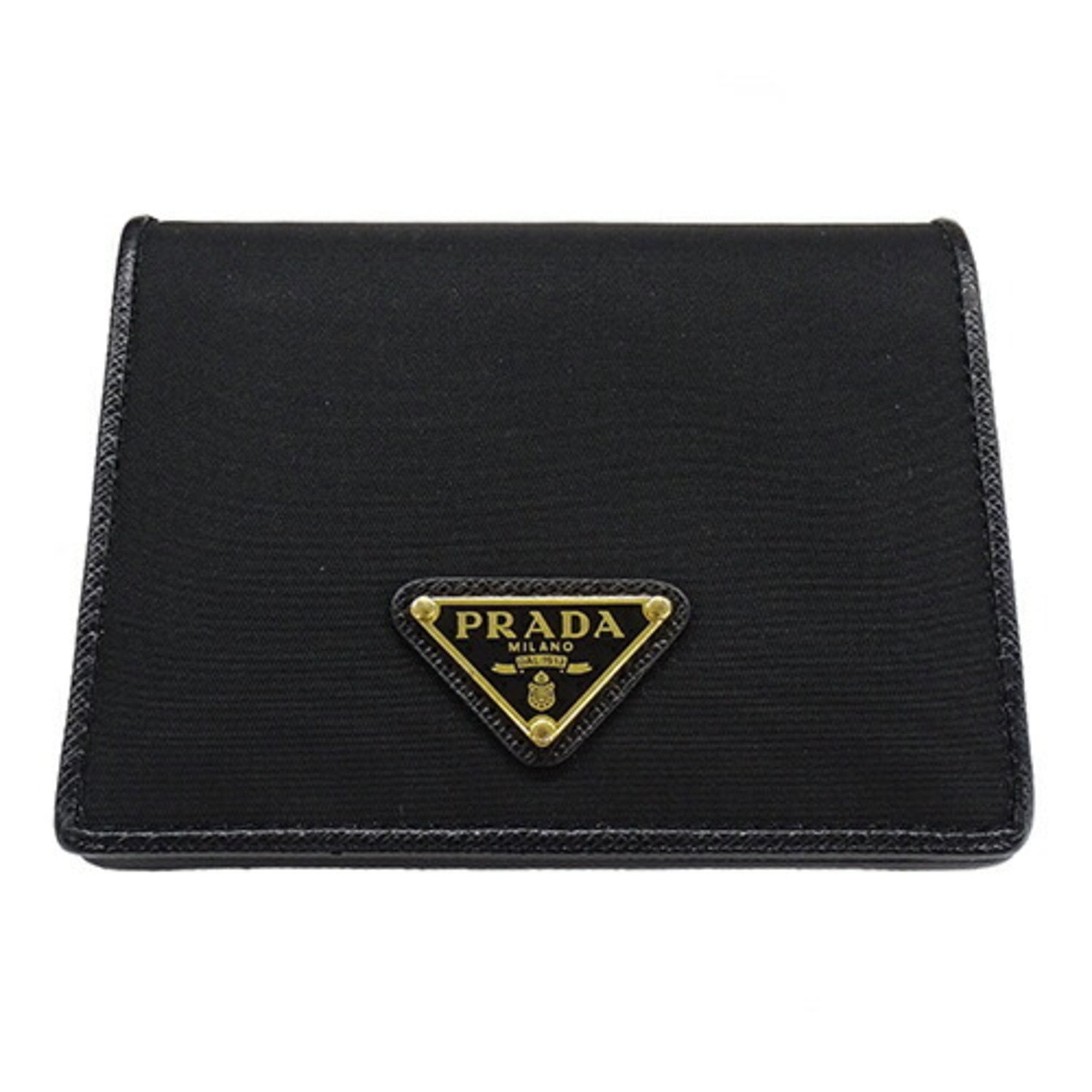 PRADA Wallet for Women and Men, Bi-fold Wallet, Nylon Saffiano, Black, 1MV204, Compact