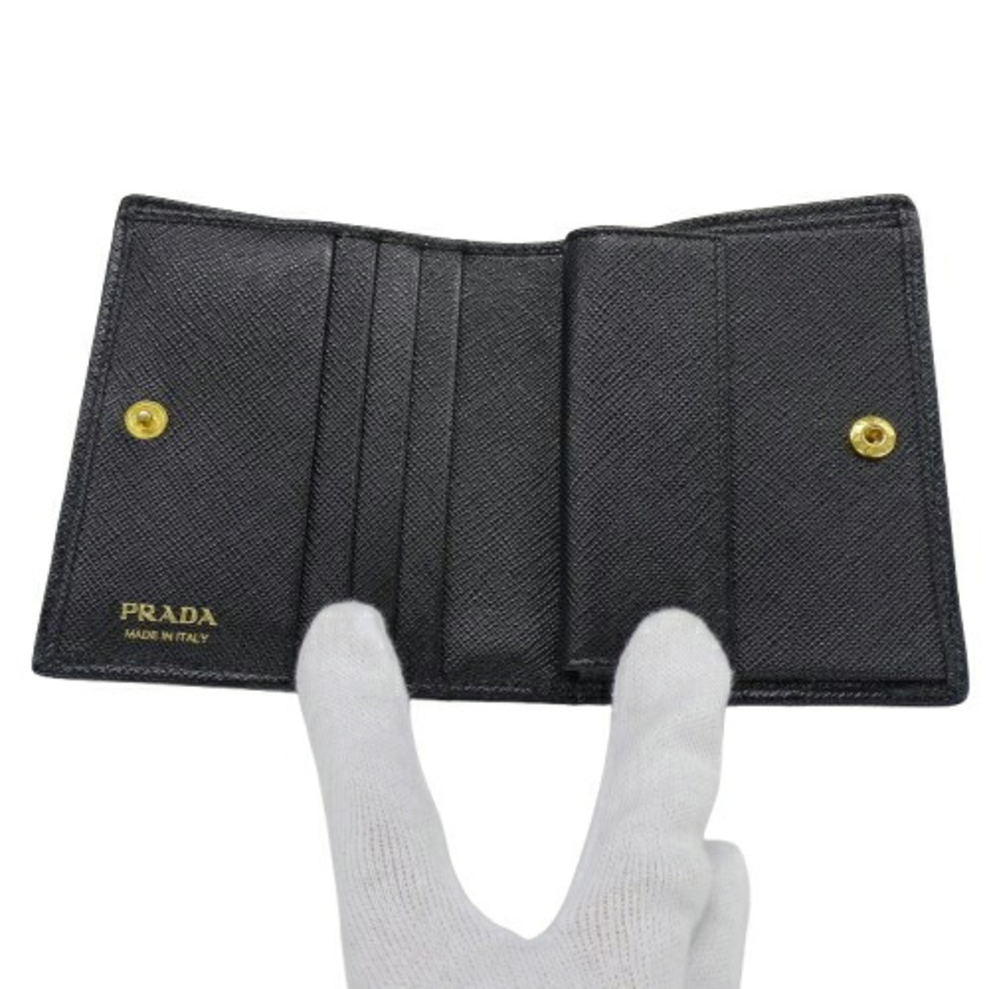 PRADA Wallet for Women and Men, Bi-fold Wallet, Nylon Saffiano, Black, 1MV204, Compact