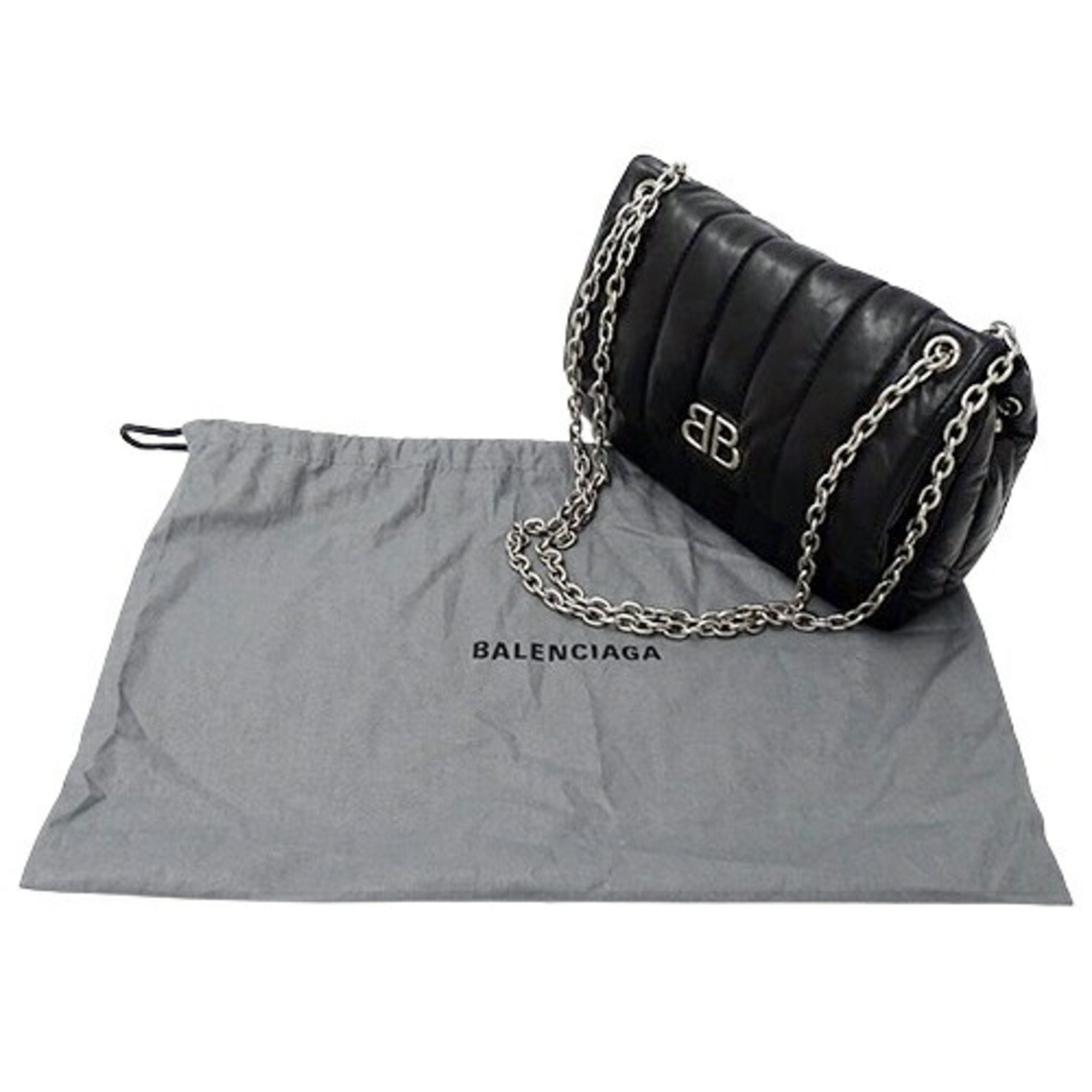 BALENCIAGA Women's Monaco BB Quilted Calf Leather Shoulder Bag 781672 Black Chain